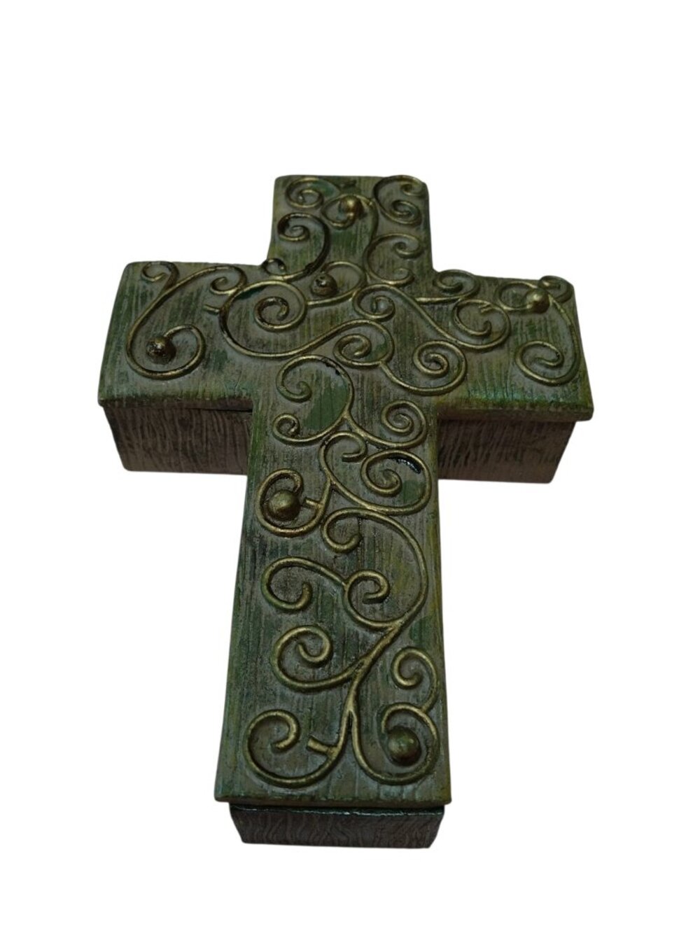 Vintage 6 Inch Cross Trinket Box Resin/Metal 2003 Keepsake Religion Gift
